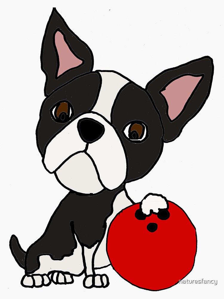 "Funny Boston terrier dog Bowling Cartoon" Sticker for Sale by