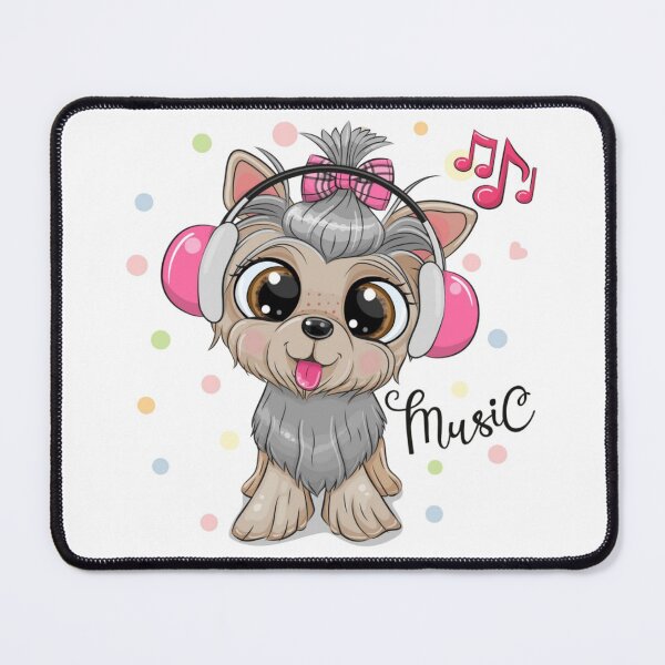 Item preview, Cute Bright Eyed Yorkshire Terrier Dog with Headphones Listening to Music designed and sold by WearWolfDesigns.