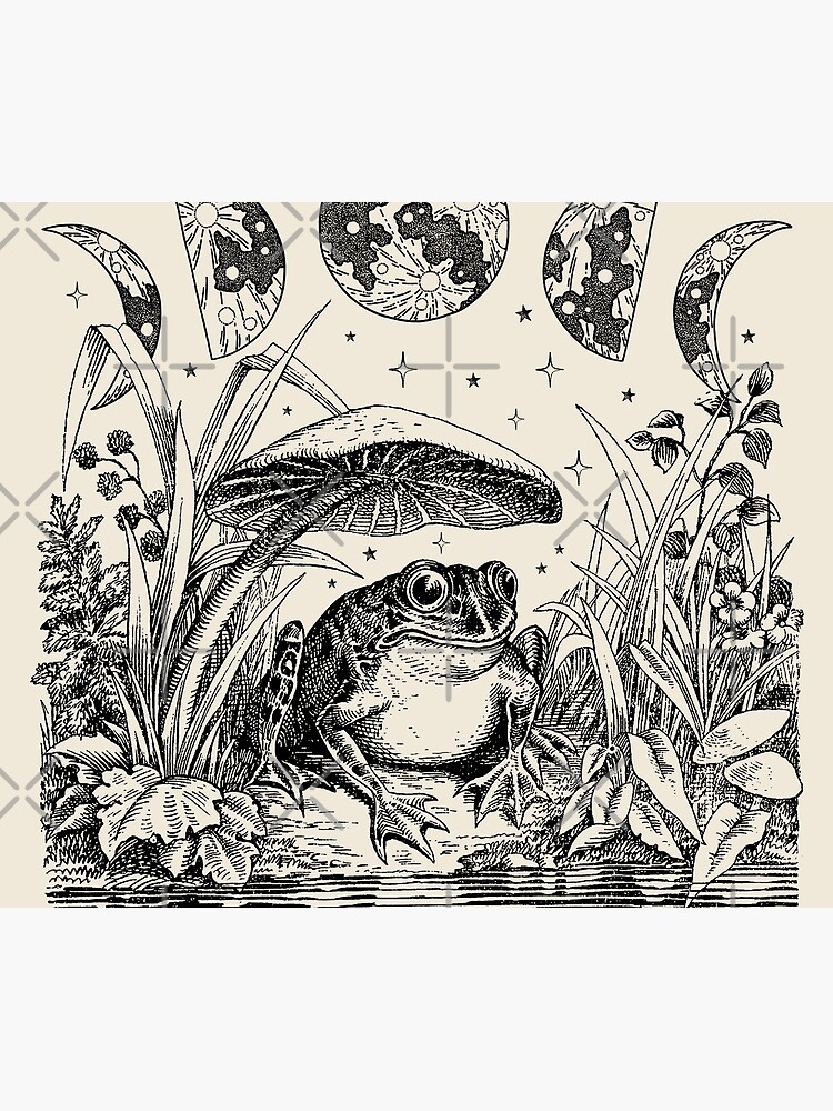 Cute Cottagecore Aesthetic Frog Mushroom Moon Witchy Vintage - Dark Academia Goblincore Witchcraft Froggy - Emo Grunge Nature Fantasy - Fairycore Toad Toadstool Pond by MinistryOfFrogs
