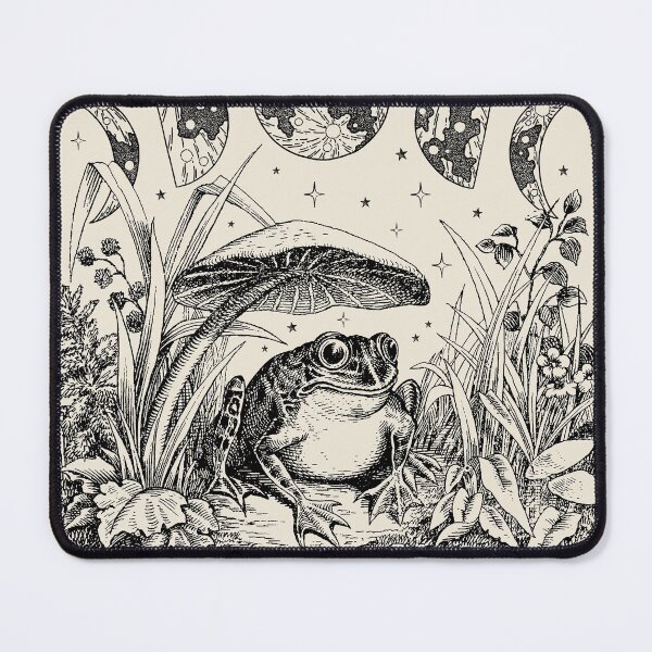 Cute Cottagecore Aesthetic Frog Mushroom Moon Witchy Vintage Mouse Pad