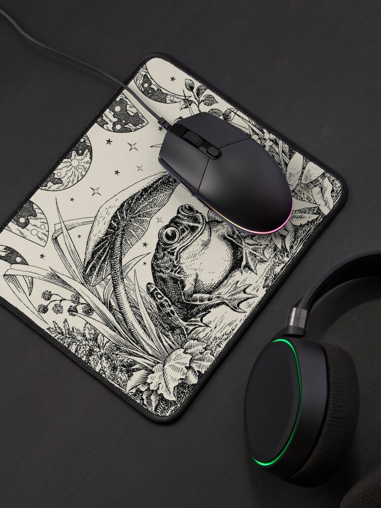Alternate view of Cute Cottagecore Aesthetic Frog Mushroom Moon Witchy Vintage - Dark Academia Goblincore Witchcraft Froggy - Emo Grunge Nature Fantasy - Fairycore Toad Toadstool Pond  Mouse Pad