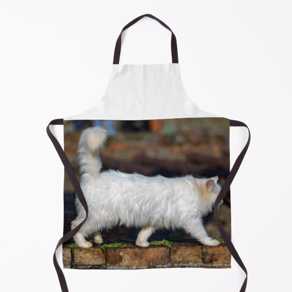 Item preview, A white fluffy Persian cat walking on a brick wall designed and sold by AlbertMi.