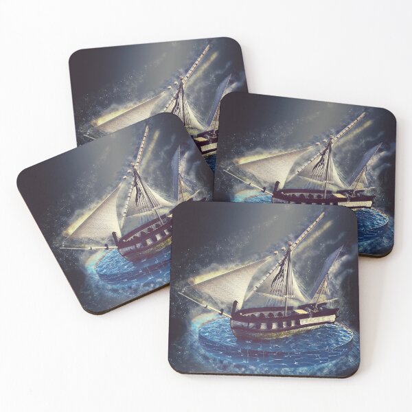 Item preview, Fantasy pirate sailin ship, starry night, sea, lightning, space designed and sold by Svitac.