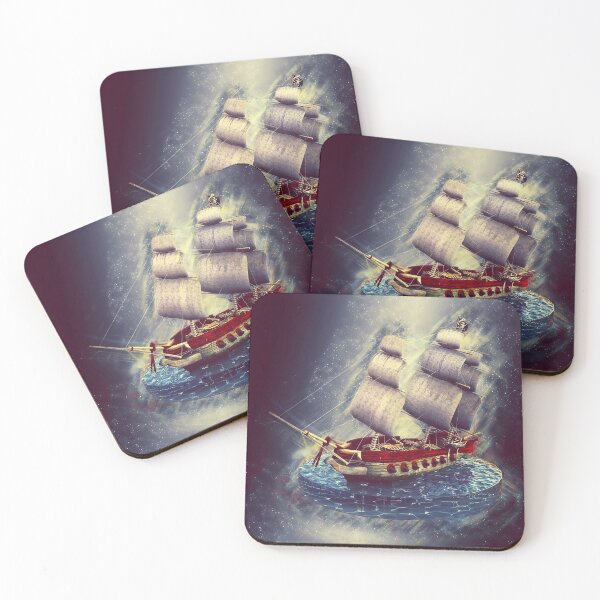 Item preview, Fantasy pirate sailin ship, starry night, sea, lightning, space designed and sold by Svitac.