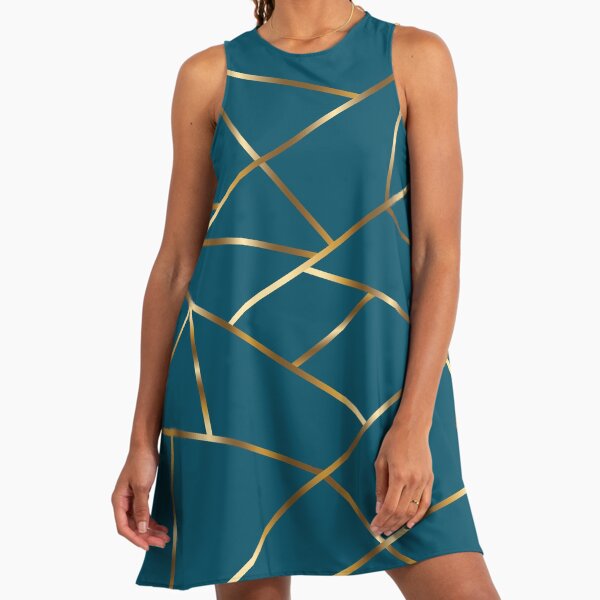 Deep Teal and Blue Gold Pattern" A-Line Dress for Sale by themadesigns |  Redbubble