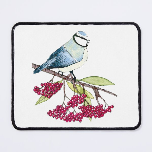 Item preview, Watercolor Blue Tit on a Branch of Rowan designed and sold by AlicjaCurioseur.