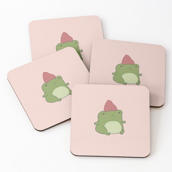 Item preview, Cute Frog in Pink Strawberry Hat: Kawaii Cottagecore Aesthetic, Chubby Froge Art designed and sold by MinistryOfFrogs.