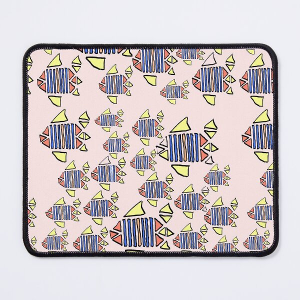 Fishes in pink water blue red yellow Mouse Pad