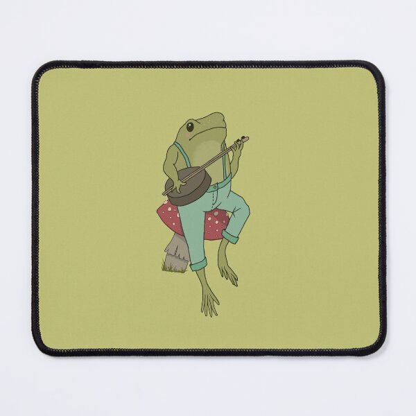Item preview, Cottagecore Emo Froggy Banjo Player: Goblincore Toad in Farmer Costume on Mushroom Toadstool designed and sold by MinistryOfFrogs.