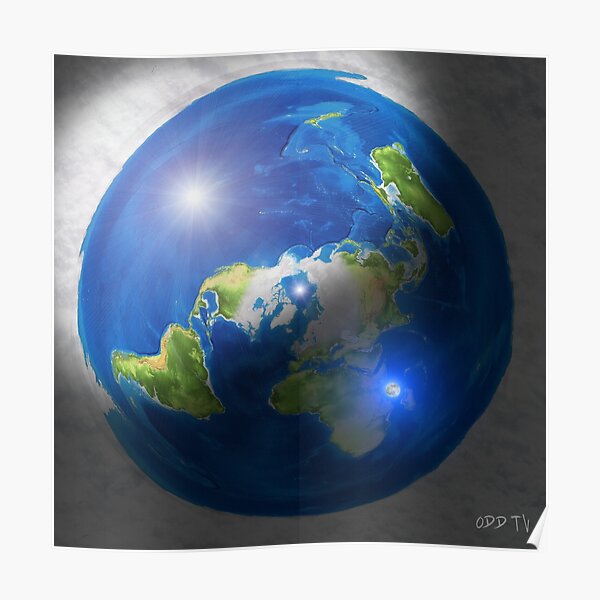 Flache Erde mit Sonne, Mond und Polaris Poster