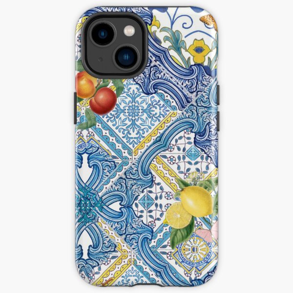 Mediterranean blue tiles, Italian citrus fruit, oranges and lemons iPhone Tough Case