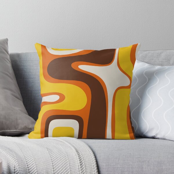 Copacetic 70s Retro Modern Abstract Pattern Orange Mustard Yellow Brown Beige Throw Pillow