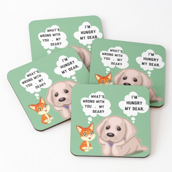 Item preview, A cute cat asks her dog friend. designed and sold by Moody Vibes Studio.
