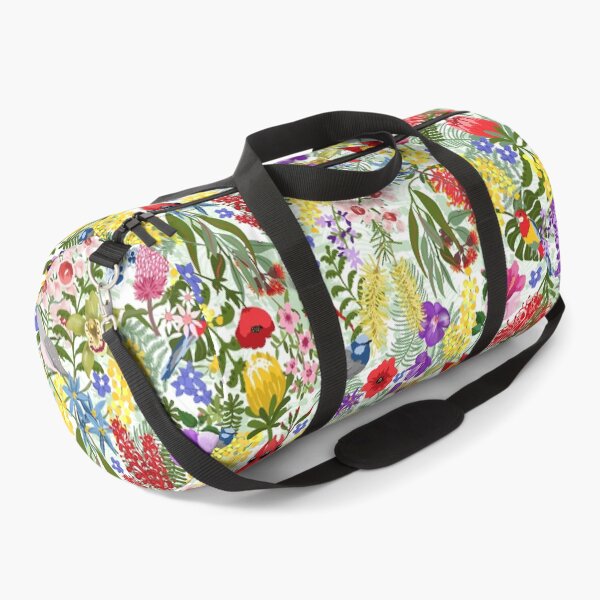 Colourful aussie florals and australian birds pattern Duffle Bag
