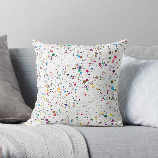 80s RAINBOW SPLATTER PAINT PATTERN Throw Pillow