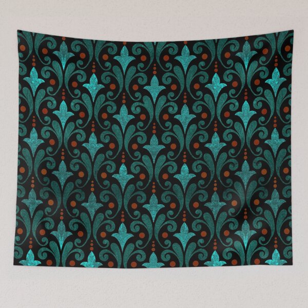Item preview, Vintage Rich Deep Teal and Coppery Terracotta Pattern, rustic and worn by time designed and sold by Orianah.