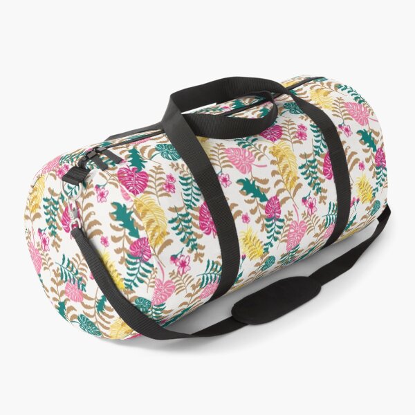 Tropical plants in sophisticated gold, pink and green pattern - a vibrant pattern Duffle Bag