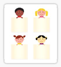 Four cute children with blank banners Sticker