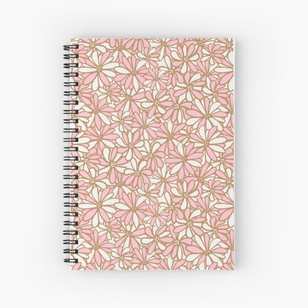 Daisy flowers, pink and gold, pretty, feminine and whimsical pattern Spiral Notebook