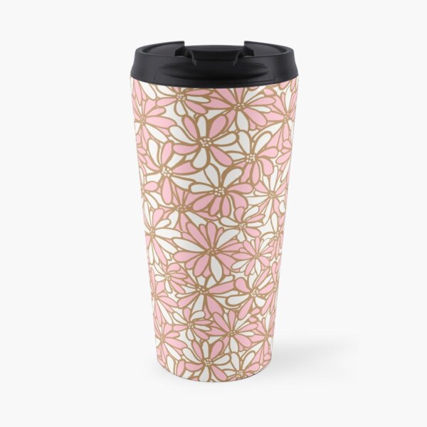 Daisy flowers, pink and gold, pretty, feminine and whimsical pattern Travel Mug
