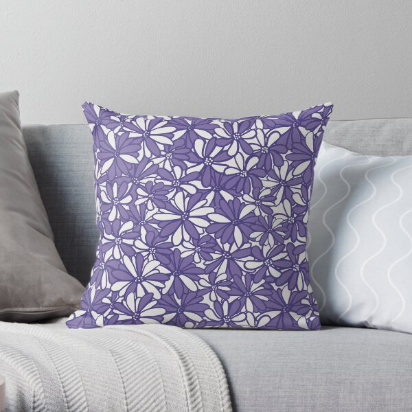Pruple daisy flowers, pretty, feminine and whimsical pattern Throw Pillow