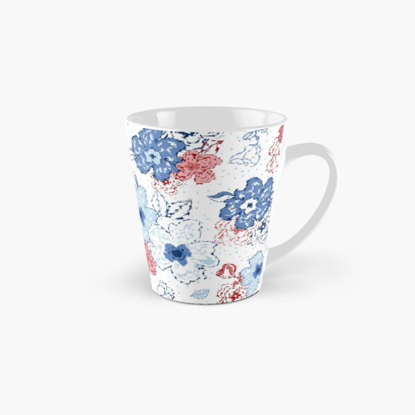 Organic blooms, whimsical flowers, blue and red floral pattern Tall Mug