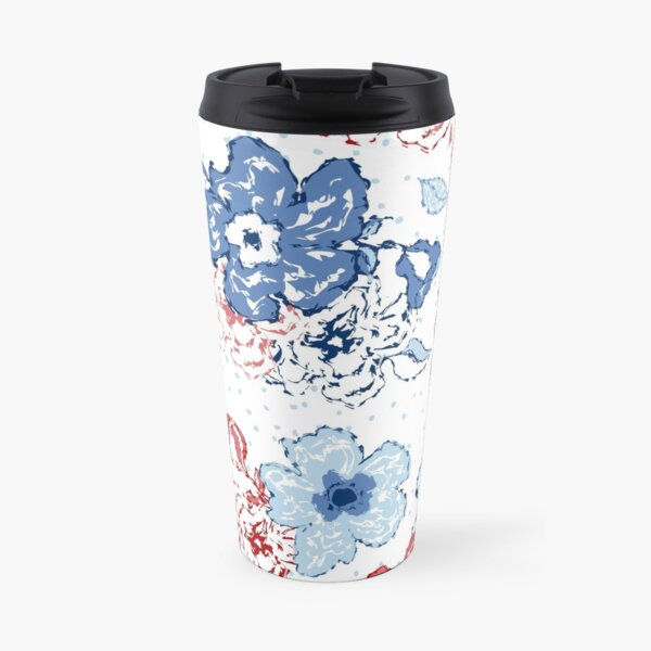 Organic blooms, whimsical flowers, blue and red floral pattern Travel Mug