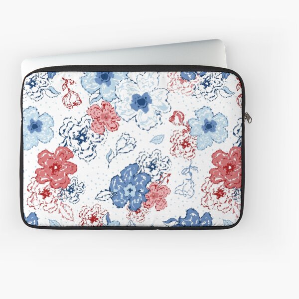 Organic blooms, whimsical flowers, blue and red floral pattern Laptop Sleeve