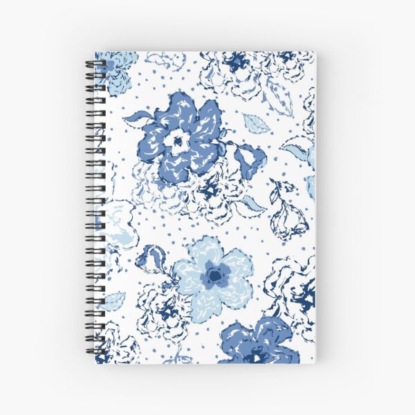 Blue chintz, organic blooms, whimsical flowers pattern, blue tones Spiral Notebook