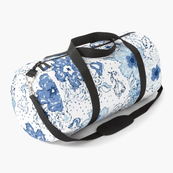 Blue chintz, organic blooms, whimsical flowers pattern, blue tones Duffle Bag