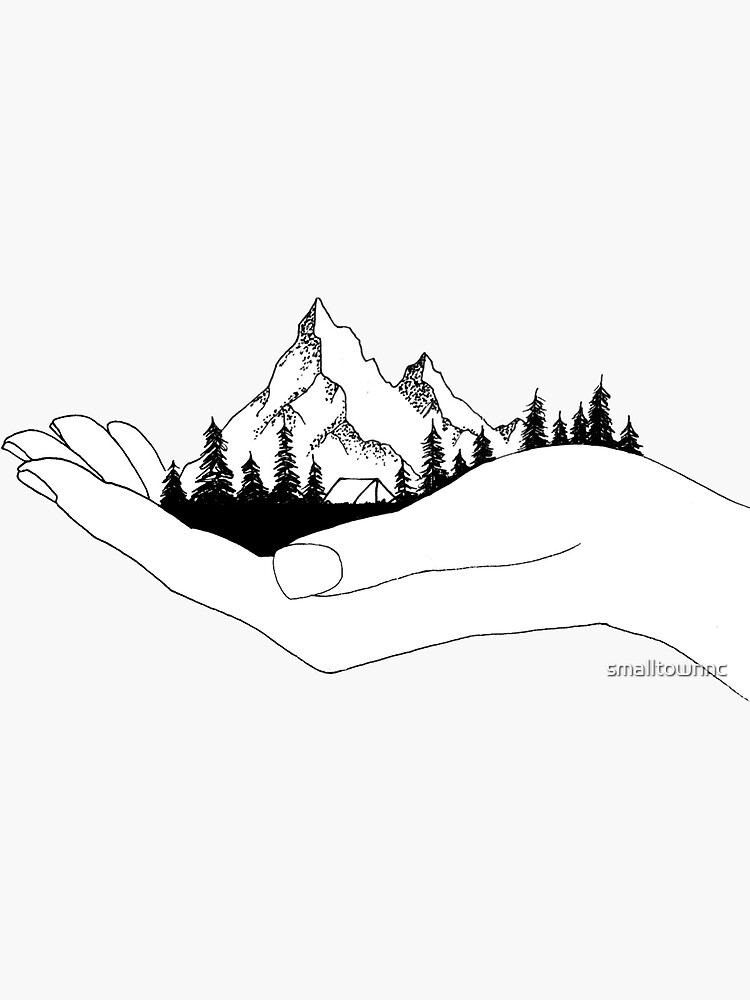 Thumbnail 3 of 3, Sticker, Mountain in Hands designed and sold by smalltownnc.