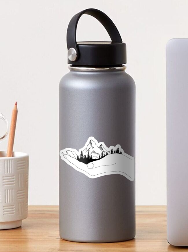 Thumbnail 1 of 3, Sticker, Mountain in Hands designed and sold by smalltownnc.