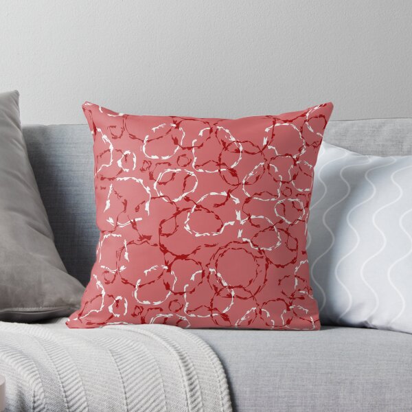 Red organic wonky circles, whimsical geo pattern Throw Pillow