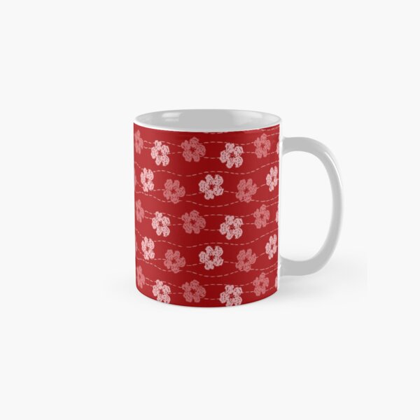 Red embroidered look flowers pattern - stitched effect flowers Classic Mug