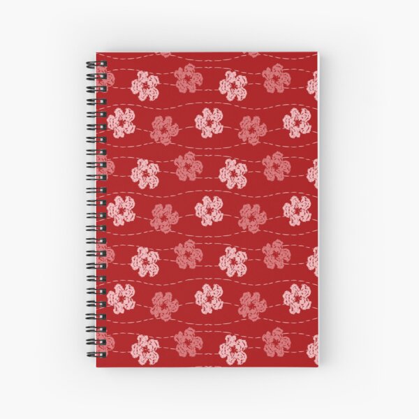 Red embroidered look flowers pattern - stitched effect flowers Spiral Notebook
