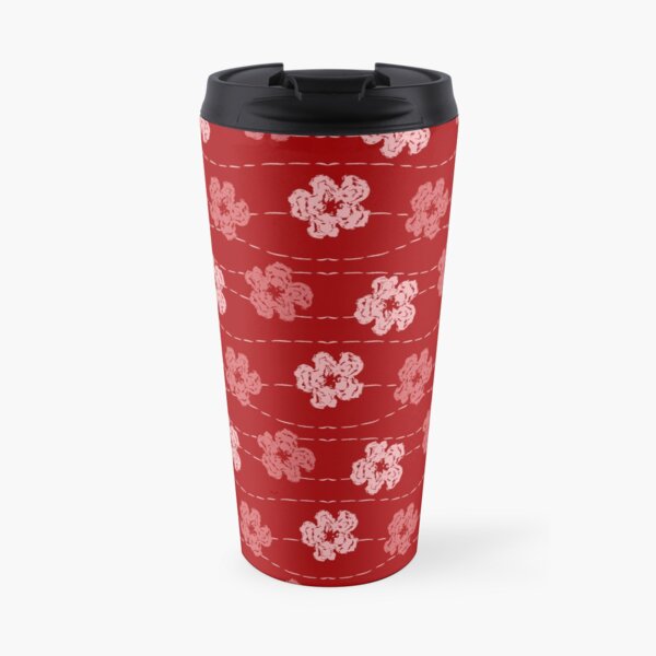 Red embroidered look flowers pattern - stitched effect flowers Travel Mug