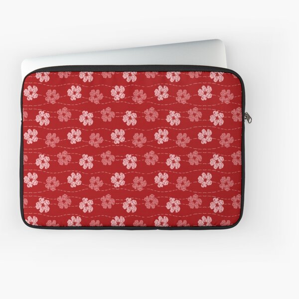 Red embroidered look flowers pattern - stitched effect flowers Laptop Sleeve