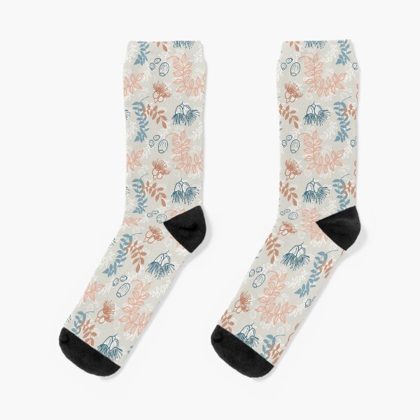 Simple nature, leaves, flowering gum and gum nuts pattern - eco friendly, nature based Socks