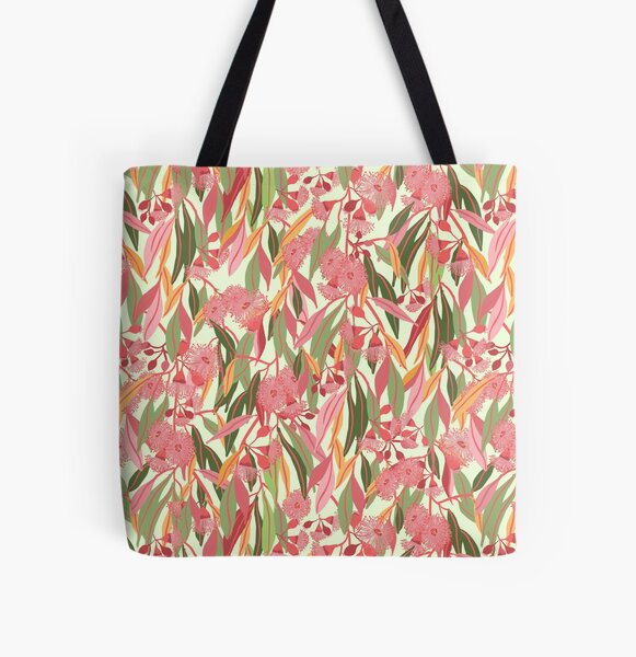 Flowering Eucalyptus Gum Blossoms pattern with colourful gum leaves - Natures Hues All Over Print Tote Bag