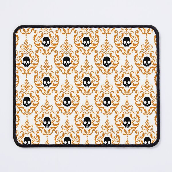 Item preview, Pumpkin Orange, Spooky Black and Ghost White Halloween Skull Damask Motif Pattern designed and sold by Creepyhollow.