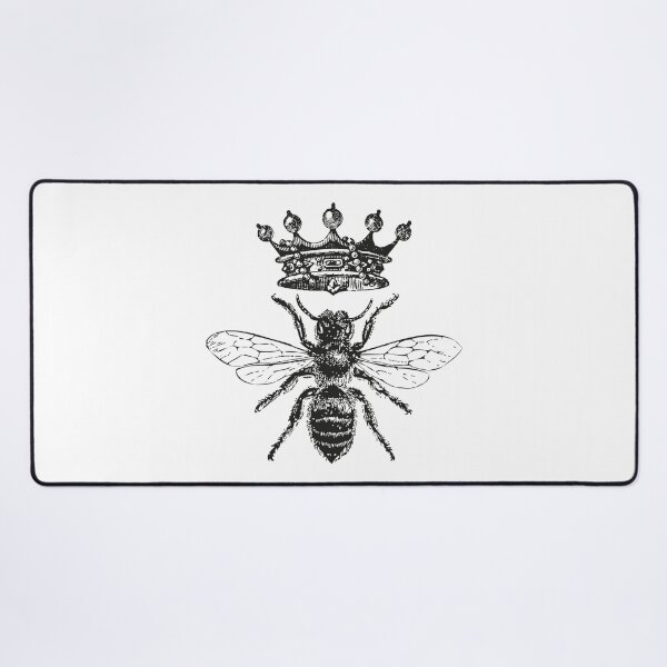 Queen Bee | Vintage Honey Bees | Black and White | Desk Mat