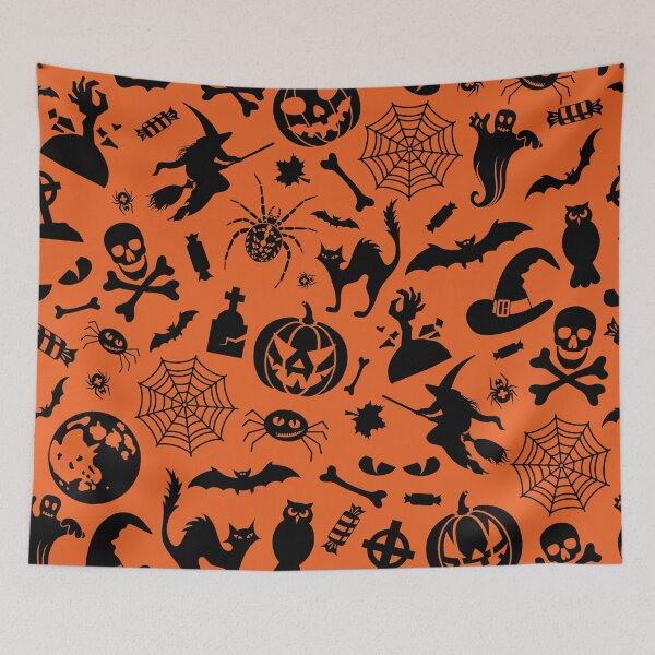 Aperçu de l'œuvre Ami Halloween motif noir sur le thème Orange créée et vendue par ReichbournArt.