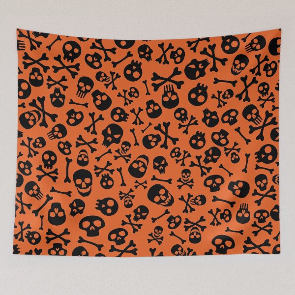 Aperçu de l'œuvre Motif de crâne noir Halloween sur le thème Orange créée et vendue par ReichbournArt.