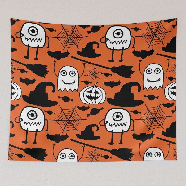 Aperçu de l'œuvre Sorcière Halloween motif noir et blanc sur le thème Orange créée et vendue par ReichbournArt.