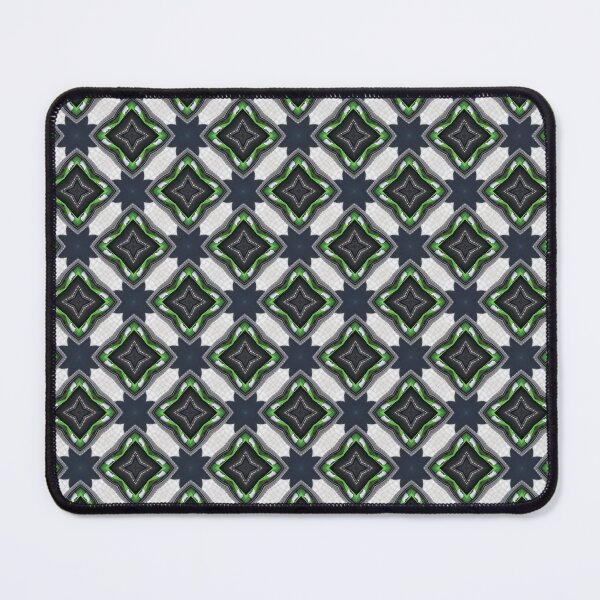 Item preview, Green and Black Kaleidoscope Star on Navy and White Check Pattern designed and sold by Karen McFarland.