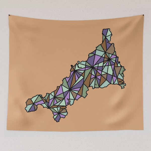 Item preview, Geometric Cornwall Map Art Purple Green Brown designed and sold by cashewdays.