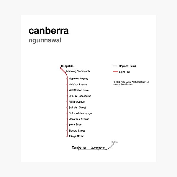 Canberra rail network map Photographic Print