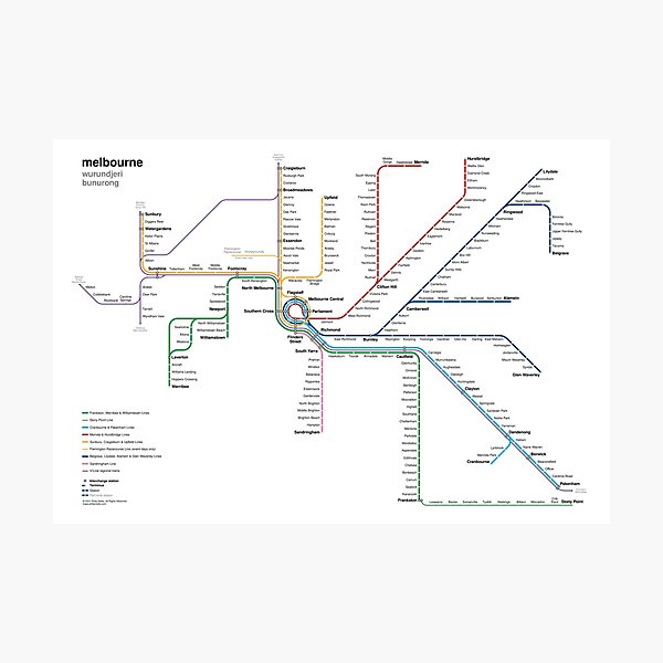 Melbourne rail network map Photographic Print