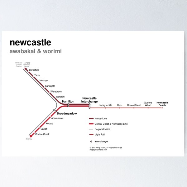 Item preview, Newcastle rail network map designed and sold by Philip Mallis.