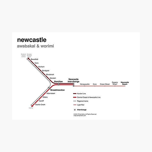 Newcastle rail network map Photographic Print